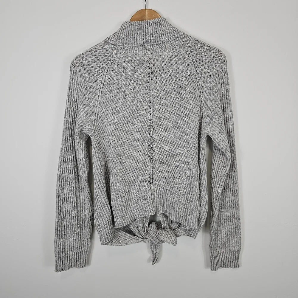 Anthropologie Moth Grey Ribbed Tie Front Cowl Neck Cashmere Blend Sweater Medium